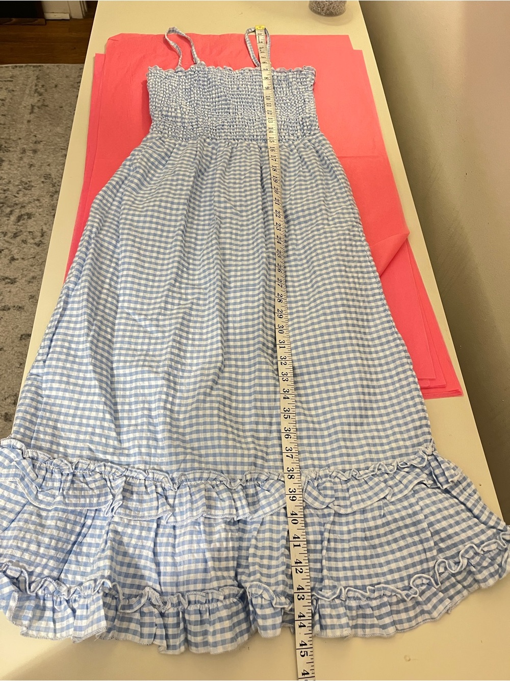 NWT. Sim and Sim Blue Gingham Smocked Midi Dress. Medium - Picture 3 of 7